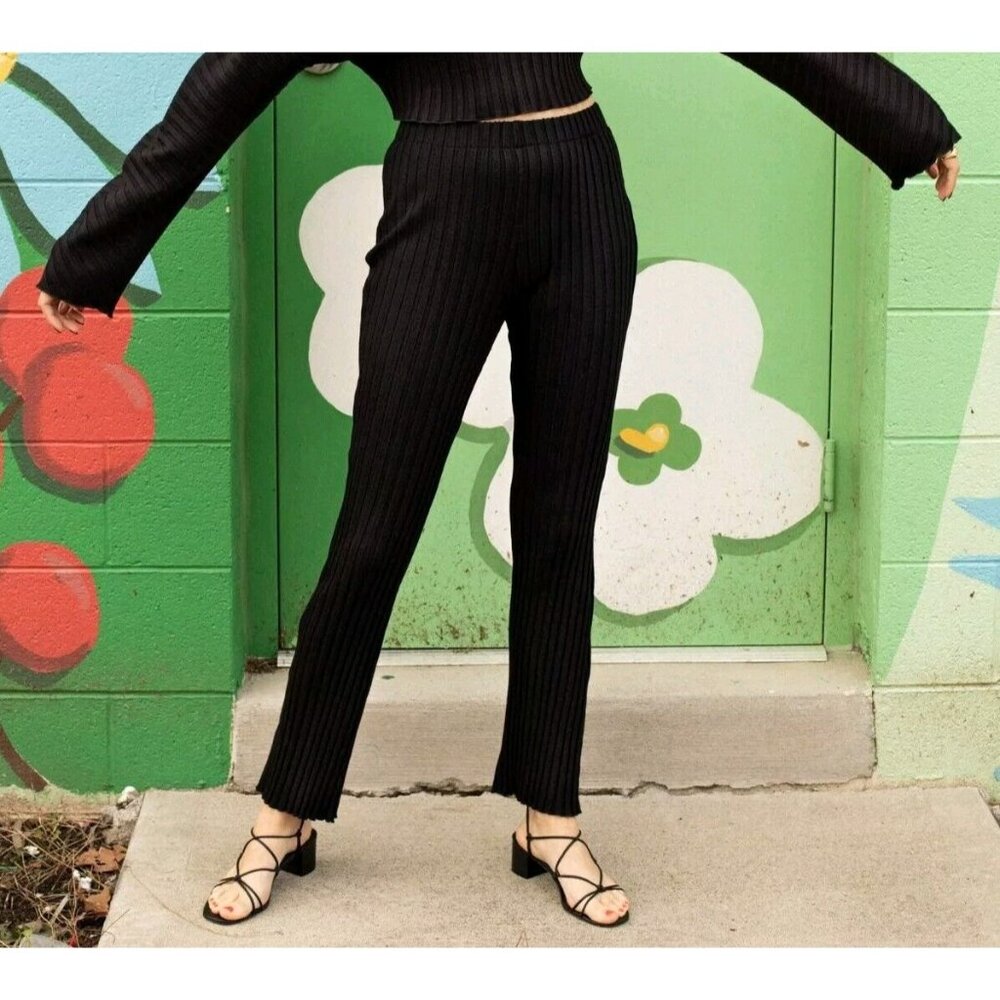 Simon Miller Cyrene Ribbed Pants Black Women’s Size M High Rise Straight Leg